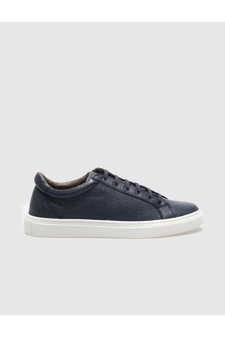 Cabani Shoes Baskets pour hommes en cuir véritable bleu marine à lacets - Bleu marine