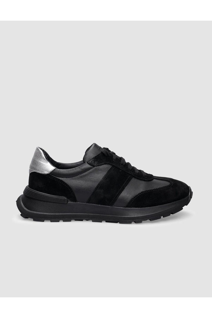 Cabani Shoes Chaussures de sport pour femmes en cuir véritable noir à lacets 100% - Multicolore