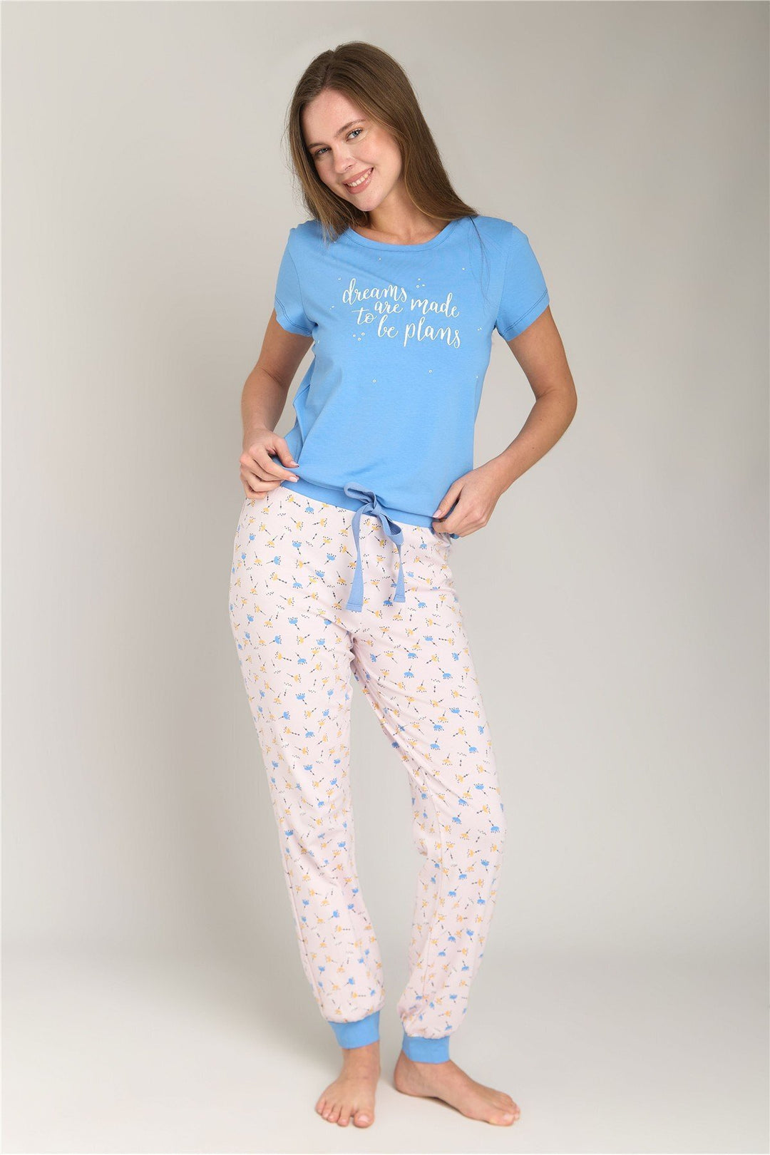 Lovely Things Ensemble de pyjamas avec t-shirt tricoté à manches courtes DREAM - Bleu clair