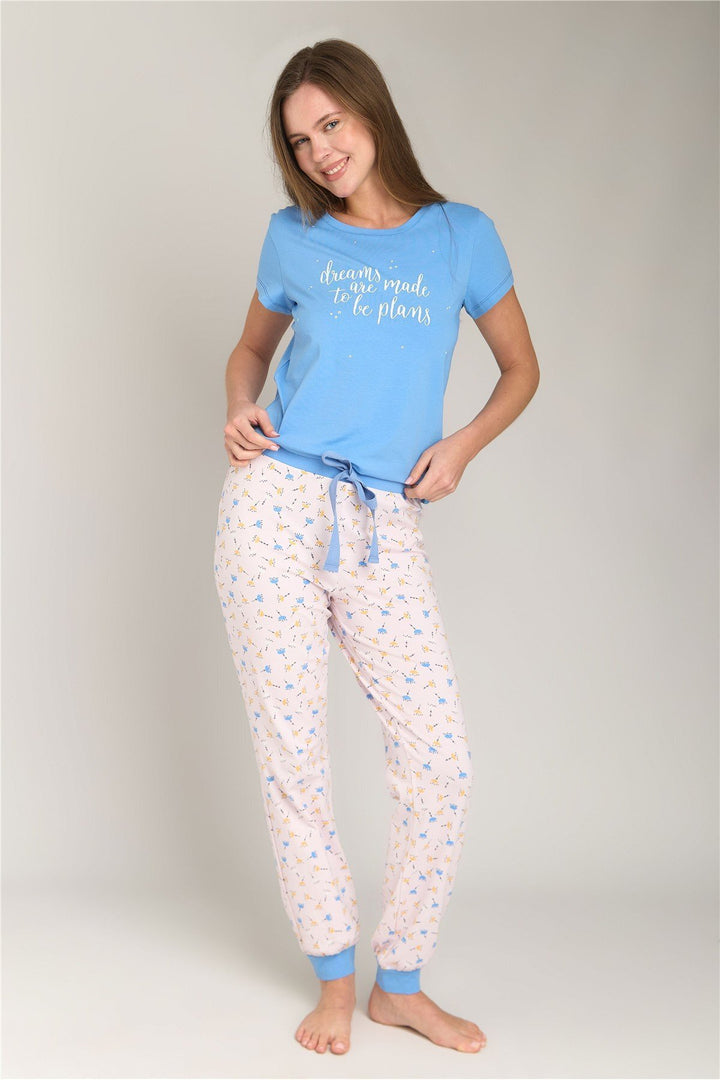 Lovely Things Ensemble de pyjamas avec t-shirt tricoté à manches courtes DREAM - Bleu clair
