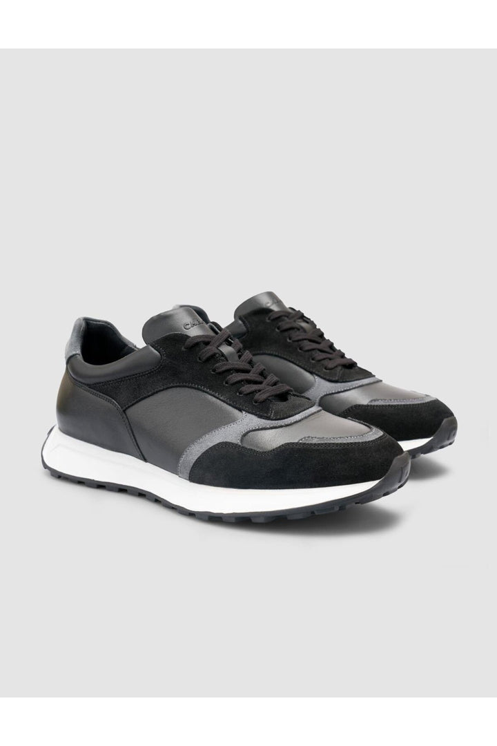 Cabani Shoes Chaussures de sport pour hommes en cuir véritable noir à lacets 100% - Noir