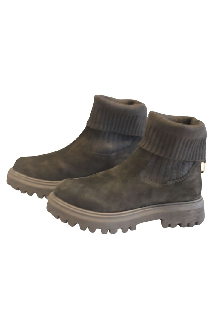 Wavelys RIVER Bottes en cuir suédé véritable noires à détails tressés, faciles à enfiler. - Noir