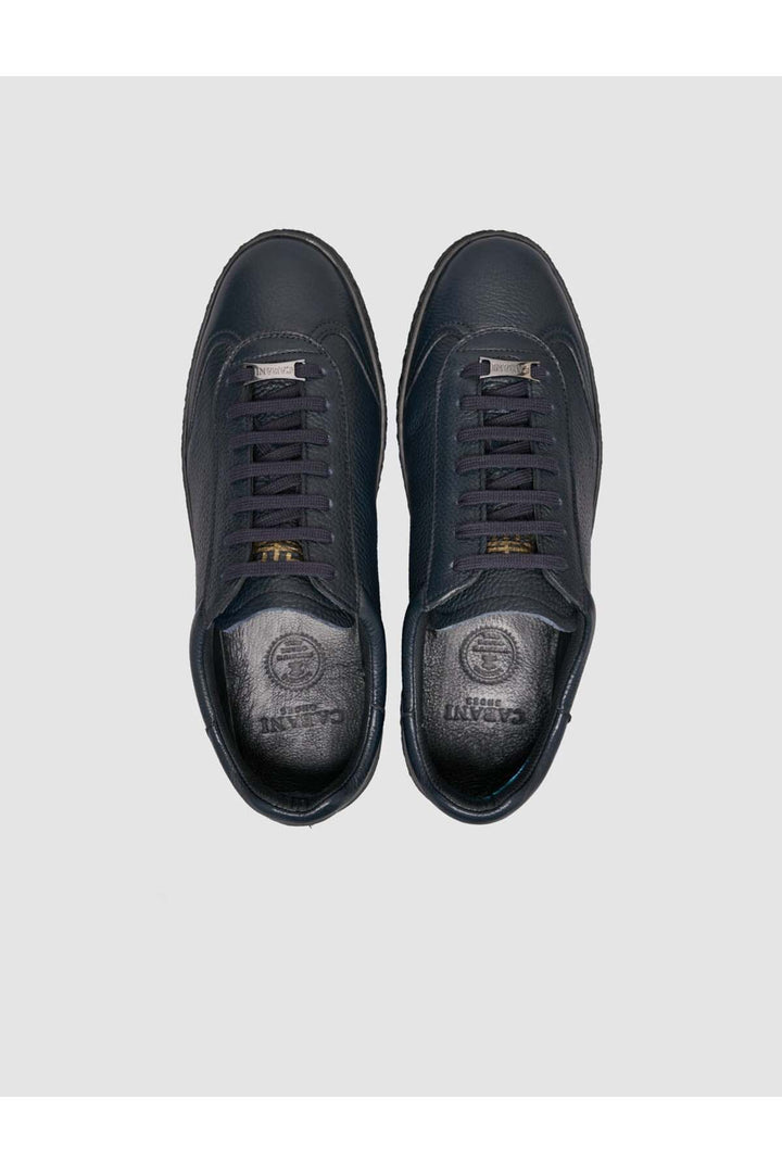 Cabani Shoes Chaussures de sport pour hommes en cuir véritable bleu marine à lacets avec semelle en caoutchouc. - Bleu marine