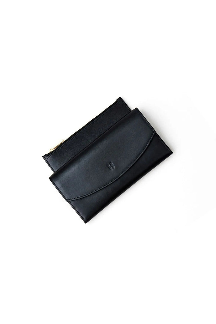 helmbrook Porte-cartes multi-baie noir zippé RFID en cuir pour femme Ashley