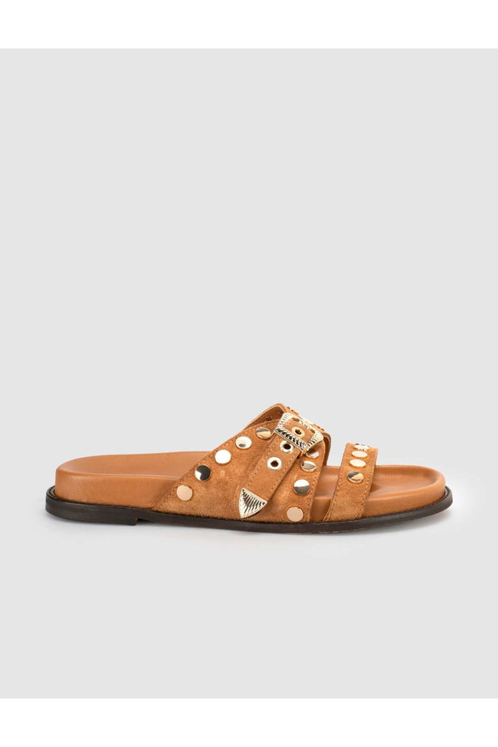 Cabani Shoes Sandales pour femmes en cuir véritable avec détails en pierre beige. - Multicolore