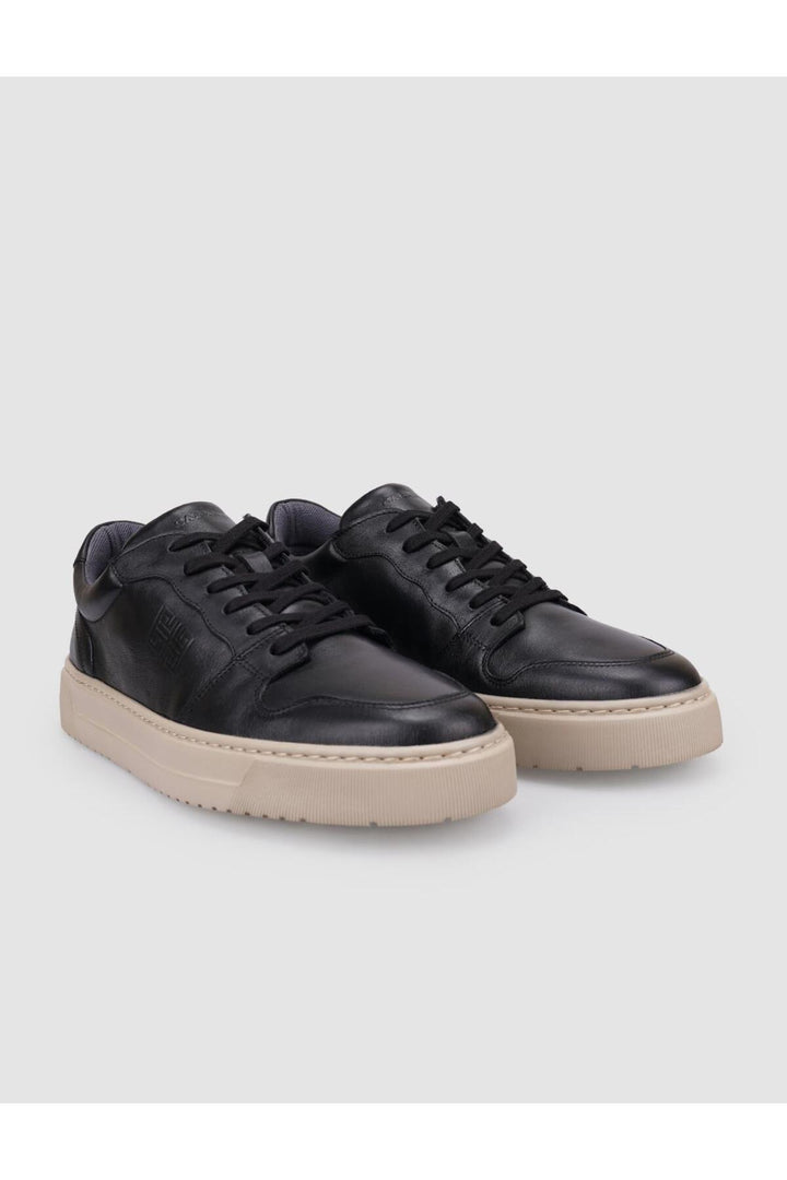 Cabani Shoes Chaussures de sport pour hommes en cuir véritable noir à lacets 100% - Noir