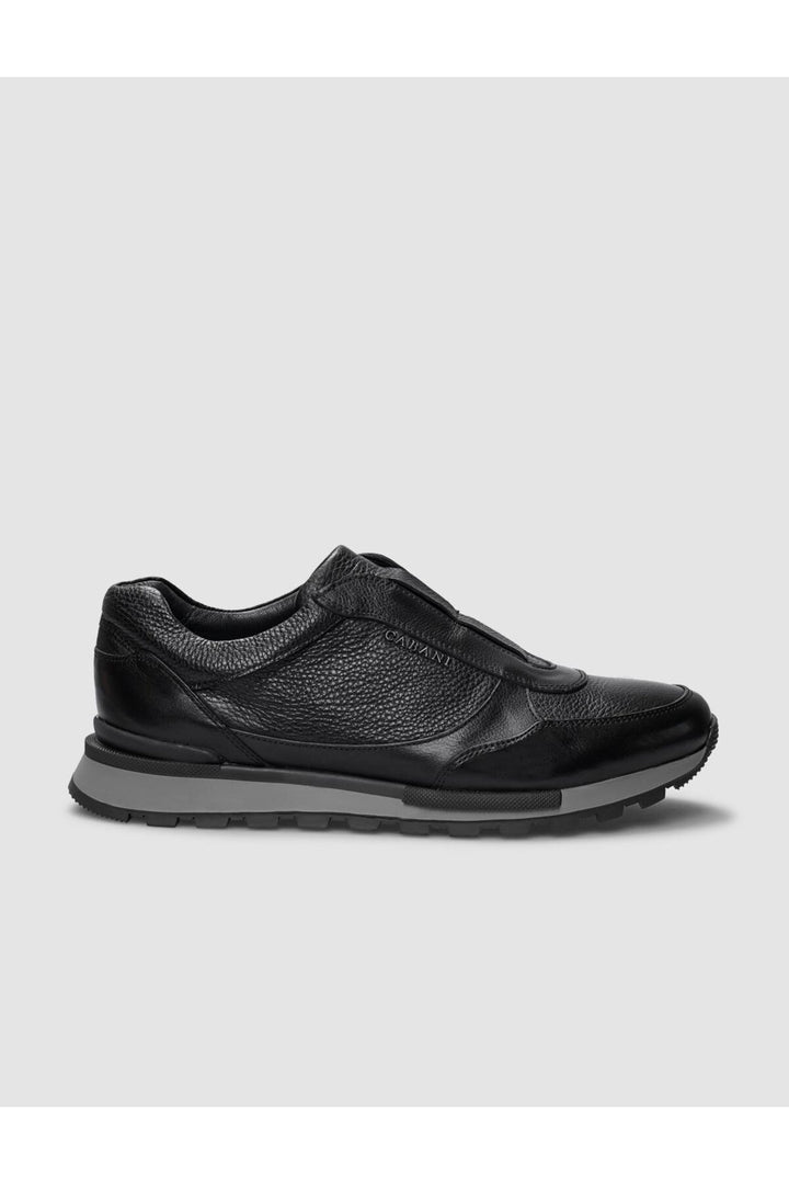 Cabani Shoes Chaussures de sport pour hommes en cuir véritable noir avec semelle en caoutchouc léger - Noir