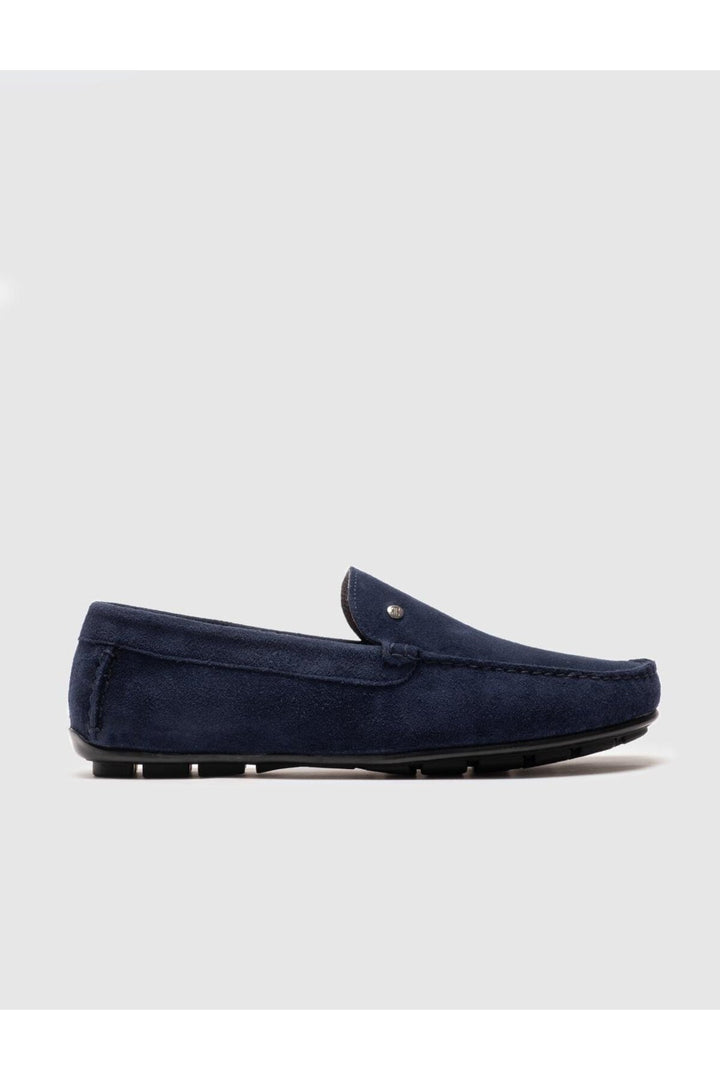 Cabani Shoes Mocassins pour hommes en cuir véritable bleu marine à semelle en caoutchouc - Multicolore