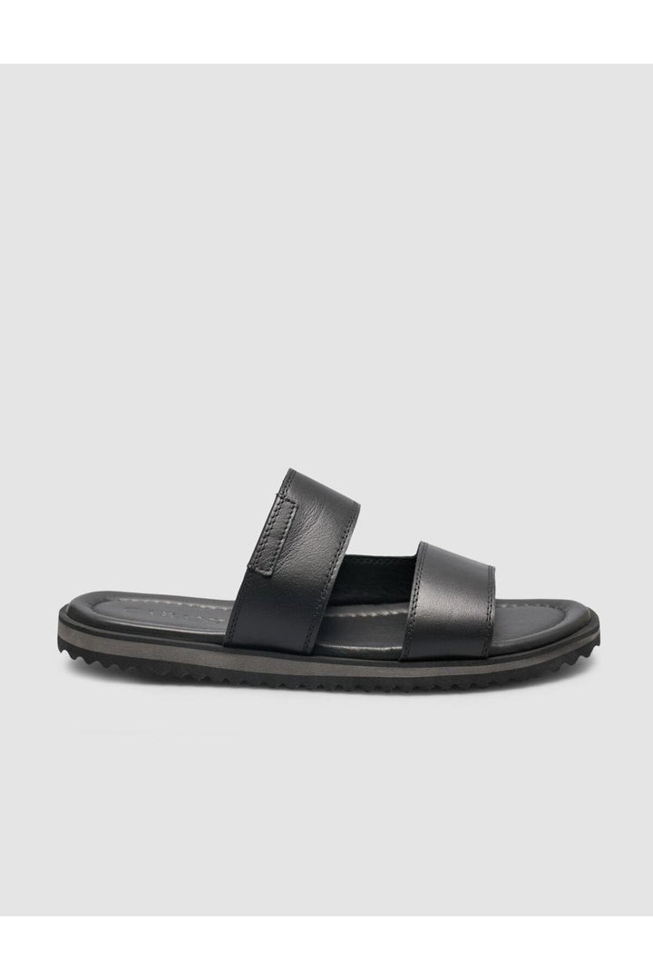 Cabani Shoes Sandales pour hommes en cuir véritable noir à bande. - Multicolore