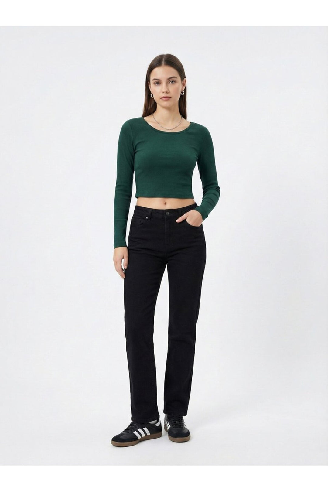 LTB Sweatshirt vert crop à col rond à manches longues - Multicolore