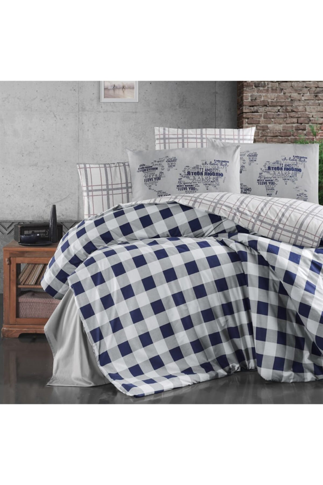 Maxhomen Ensemble de literie en coton simple Edmon Bleu marine - Bleu-Blanc