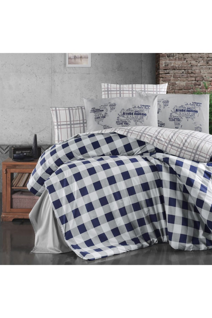 Maxhomen Ensemble de literie en coton simple Edmon Bleu marine - Bleu-Blanc