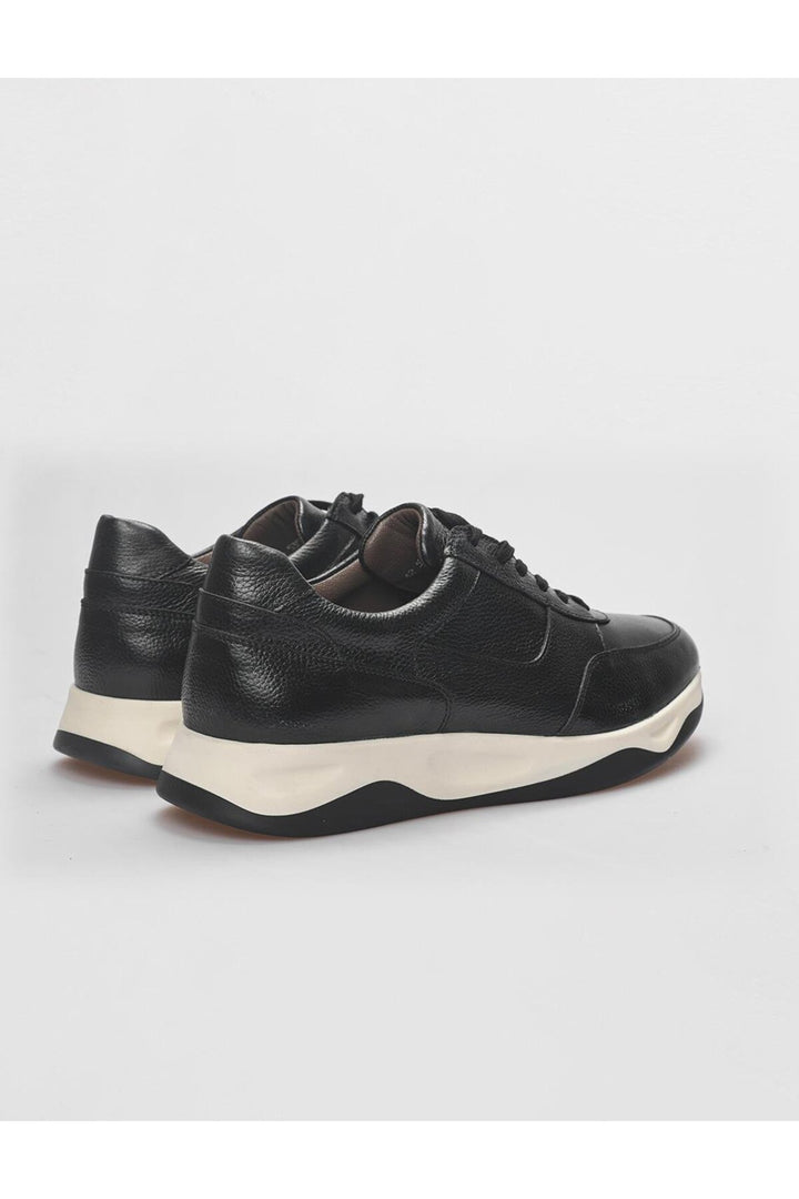 Cabani Shoes Chaussures de sport pour hommes en cuir véritable noires à lacets - Noir