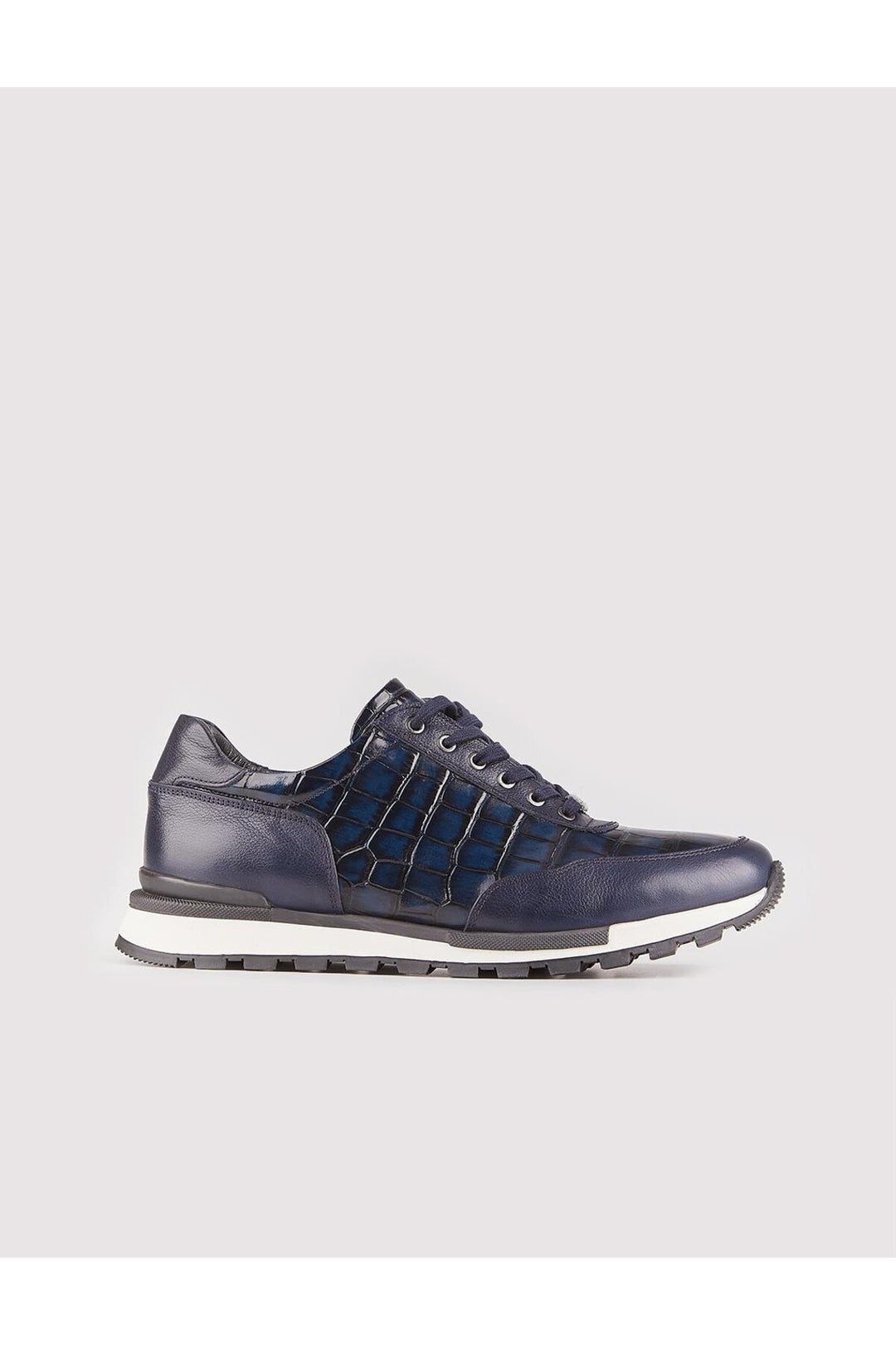 Cabani Shoes Chaussures de sport pour hommes en cuir véritable bleu marine à lacets imprimés - Bleu marine