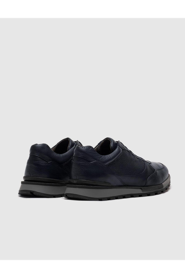 Cabani Shoes Chaussures de sport pour hommes en cuir véritable bleu marine à lacets - Bleu marine