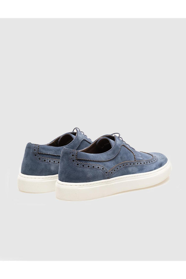 Cabani Shoes Chaussures de sport pour hommes en cuir véritable en suède bleu avec lacets. - Bleu
