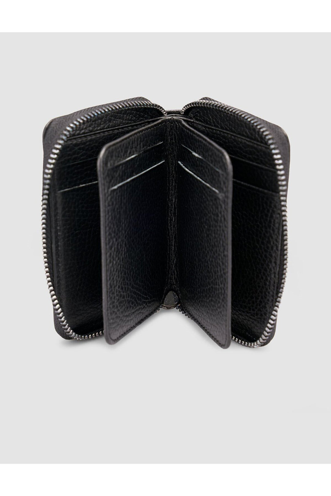 Cabani Shoes Carte de crédit zippée à 180 degrés en cuir flotté naturel noir - Noir