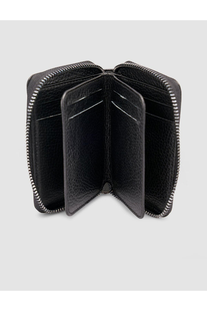 Cabani Shoes Carte de crédit zippée à 180 degrés en cuir flotté naturel noir - Noir