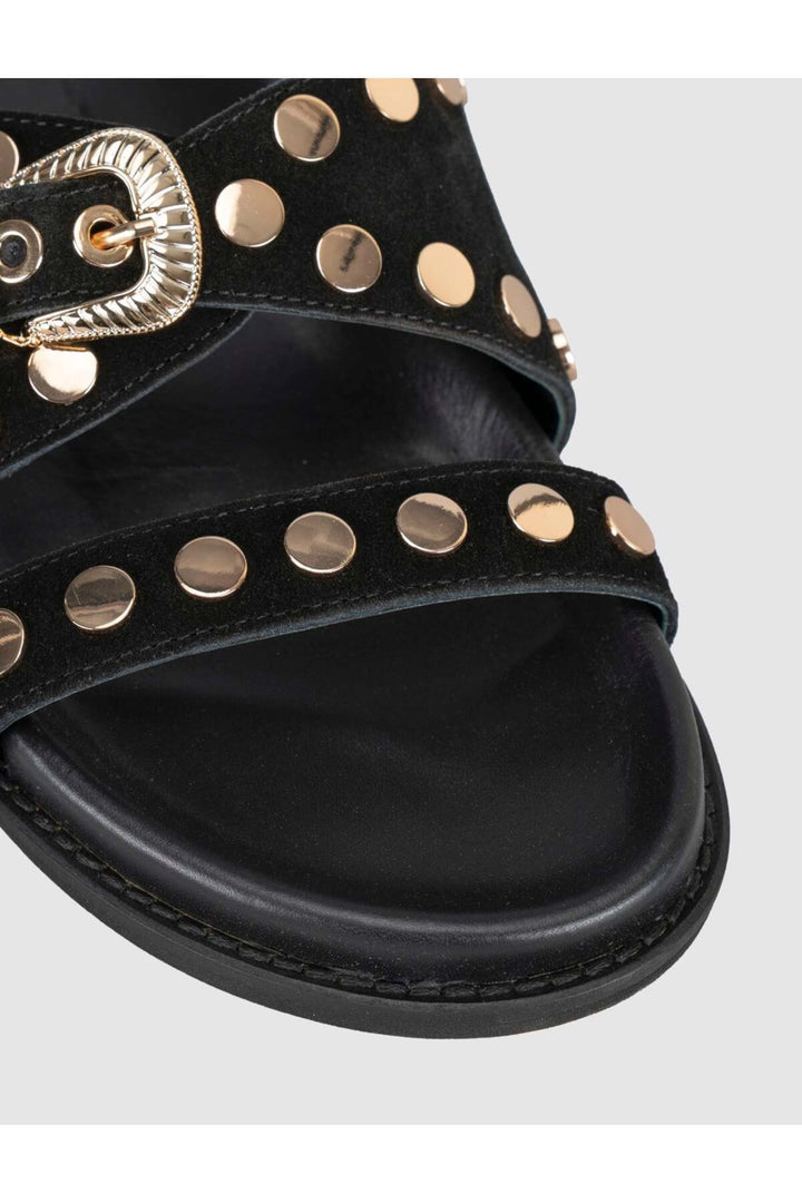 Cabani Shoes Sandales en cuir véritable avec détails en pierre pour femme - Noir