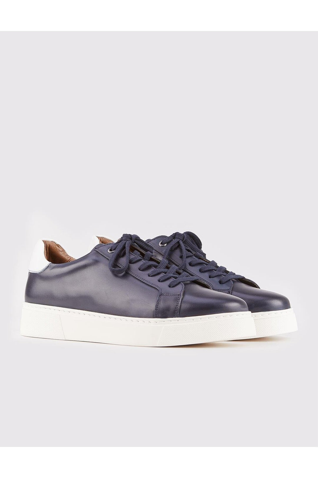 Cabani Shoes Chaussures de sport pour hommes en cuir véritable bleu marine à lacets avec détails de couture sur les côtés. - Bleu marine