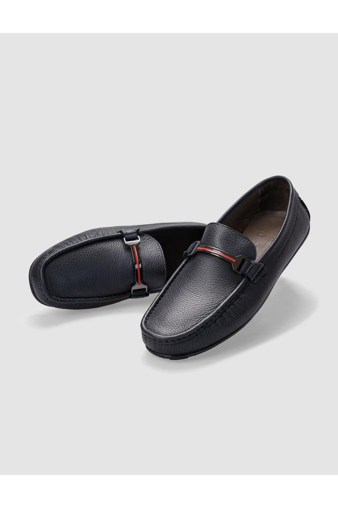 Cabani Shoes Mocassin pour homme en cuir véritable bleu marine avec boucle. - Multicolore