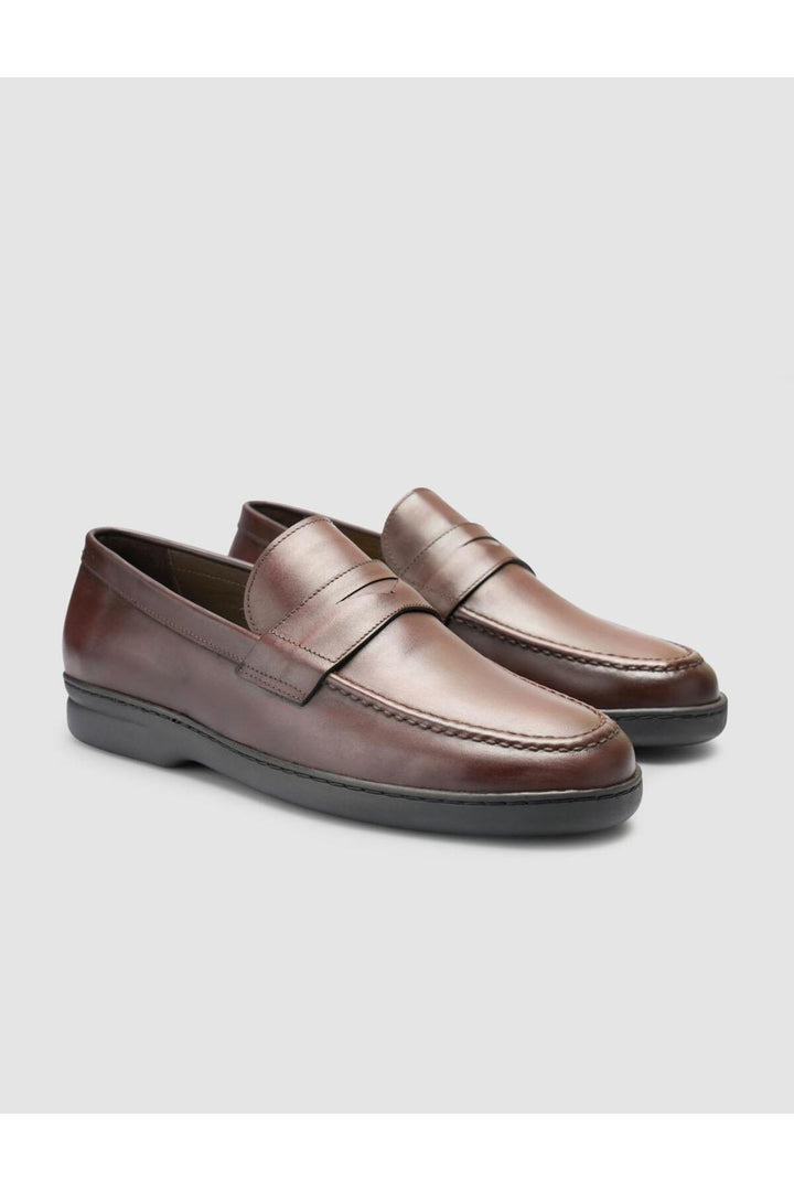 Cabani Shoes Atria %100 Cuir Véritable Mocassins Hommes Marron Uni - Marron
