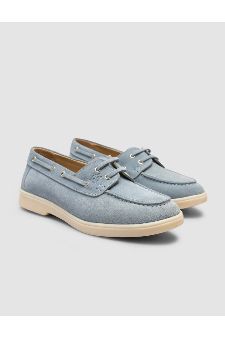 Cabani Shoes Renavex MonaMae %100 Cuir Véritable Suède Bleu Femme Chaussures de Bateau Quotidiennes - Bleu