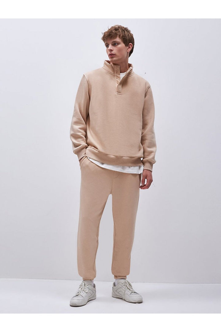 LTB Sweat-shirt beige coupe régulière à manches longues et col droit droit