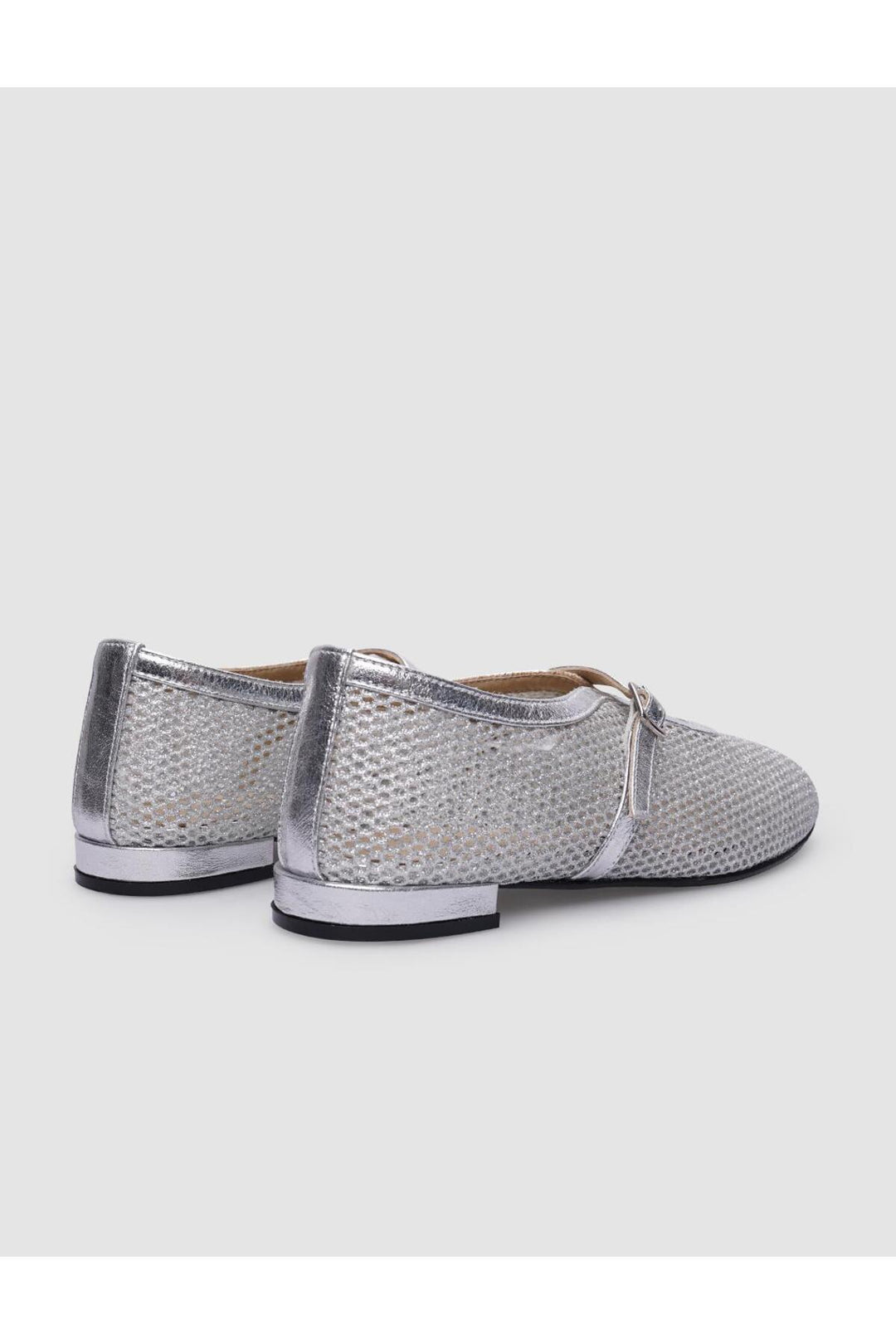 Cabani Shoes Ballerines pour femmes en cuir véritable gris avec détail de boucle en filet à 100%. - Gris