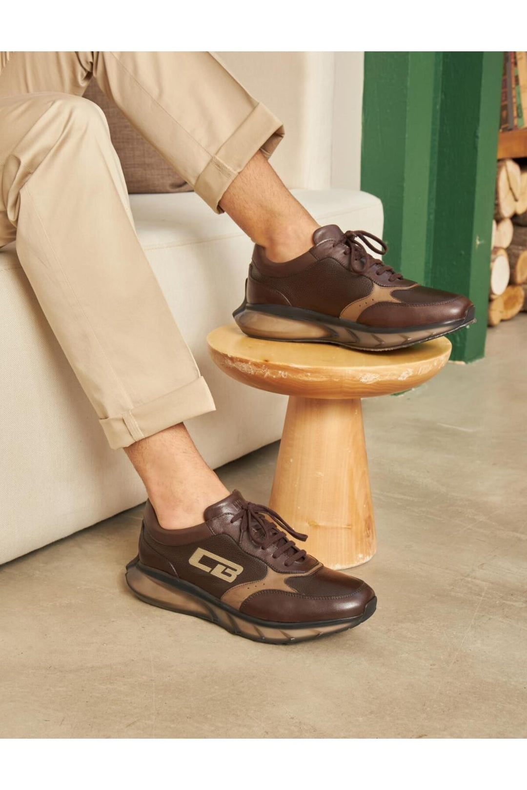 Cabani Shoes Light Eva Semelle Cuir Véritable Marron Lacets Chaussures de Sport pour Homme - Marron