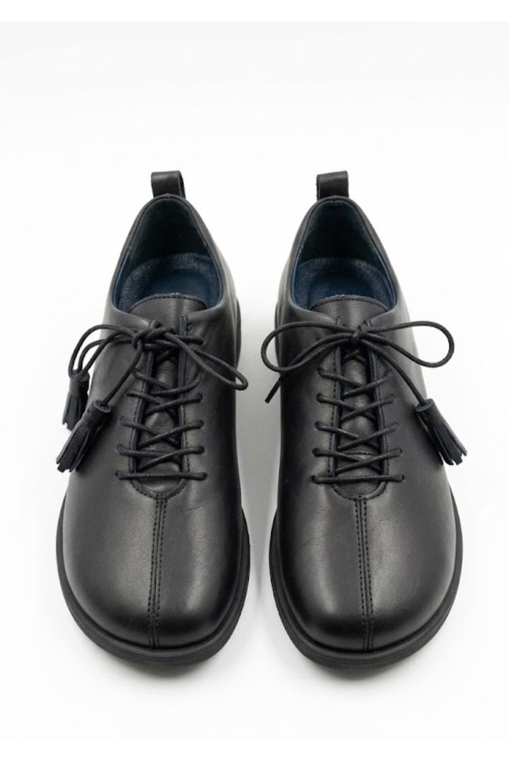 Wavelys ZANTE Chaussures anatomiques en cuir véritable pour femmes avec détails à franges en noir - Noir