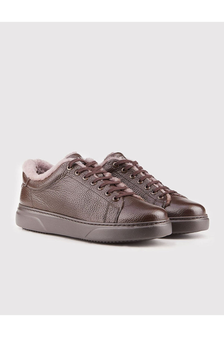 Cabani Shoes Chaussures de sport pour hommes en cuir véritable marron avec lacets et fourrure. - Marron