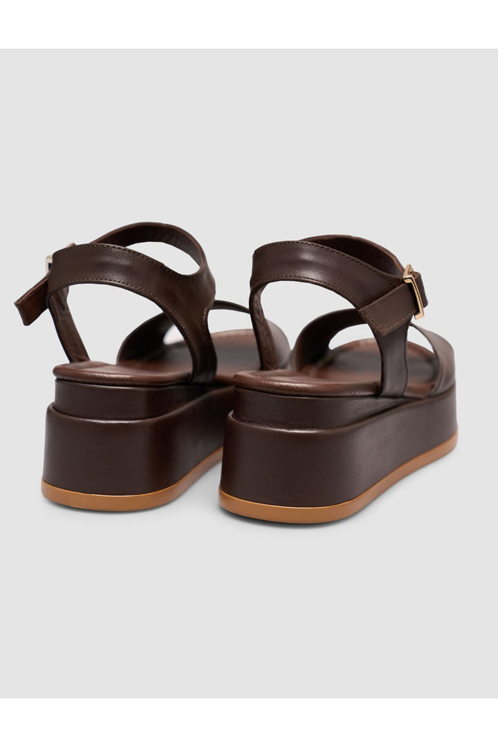 Cabani Shoes Sandales à plateforme pour femmes en cuir véritable marron - Multicolore