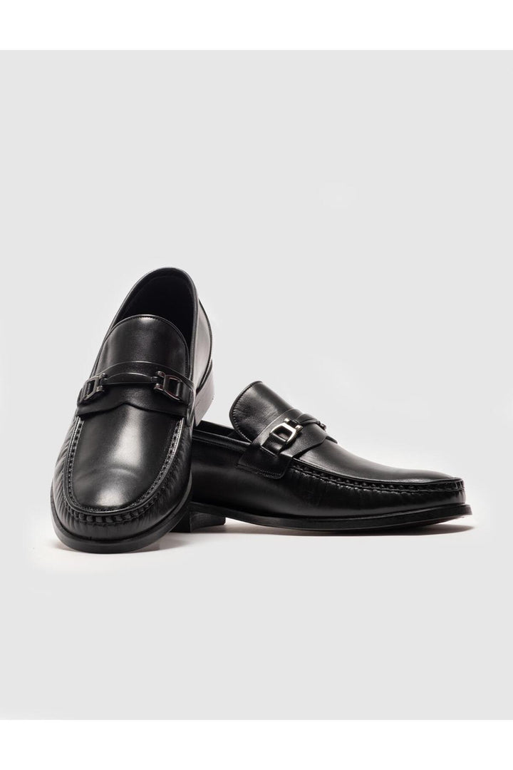 Cabani Shoes Chaussures classiques pour hommes en cuir véritable avec boucle noire - Noir