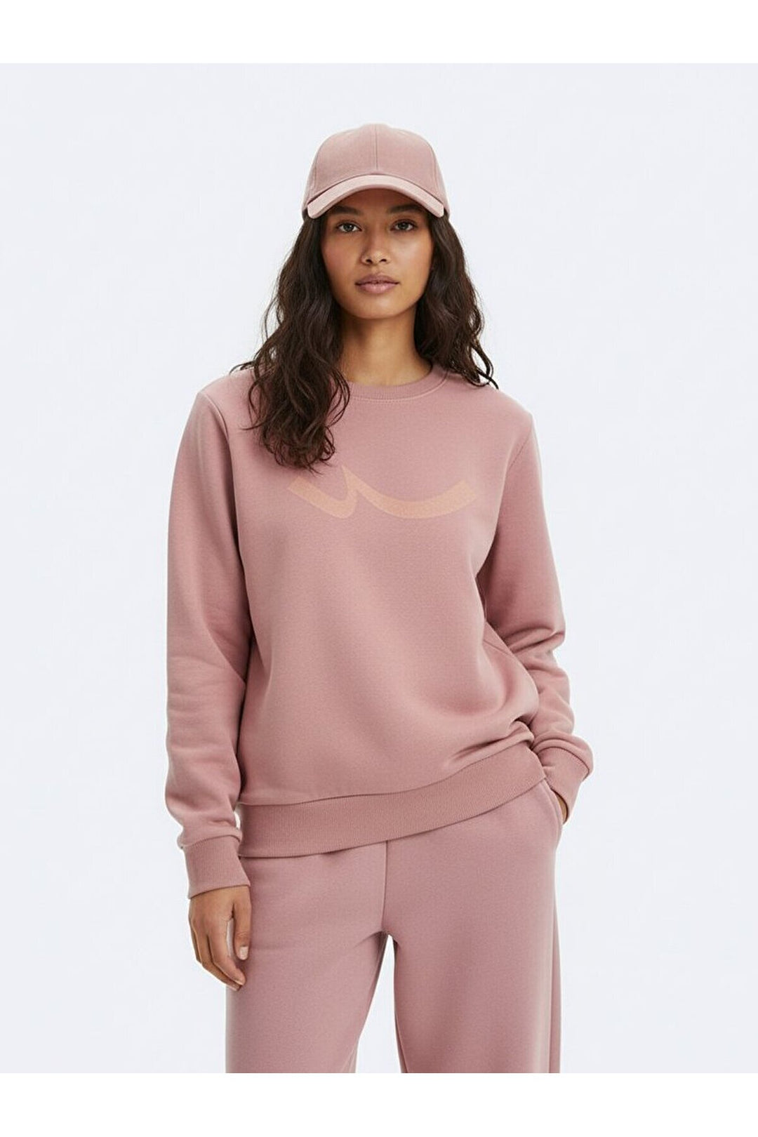 LTB Sweat-shirt rose à manches longues et col ras du cou avec imprimé pression