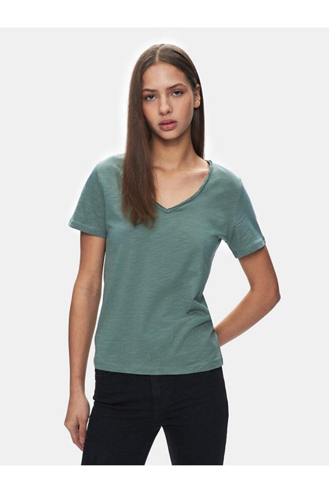 LTB Bafese - T-shirt à manches courtes avec col en V pressé -Femme- 1225801266089