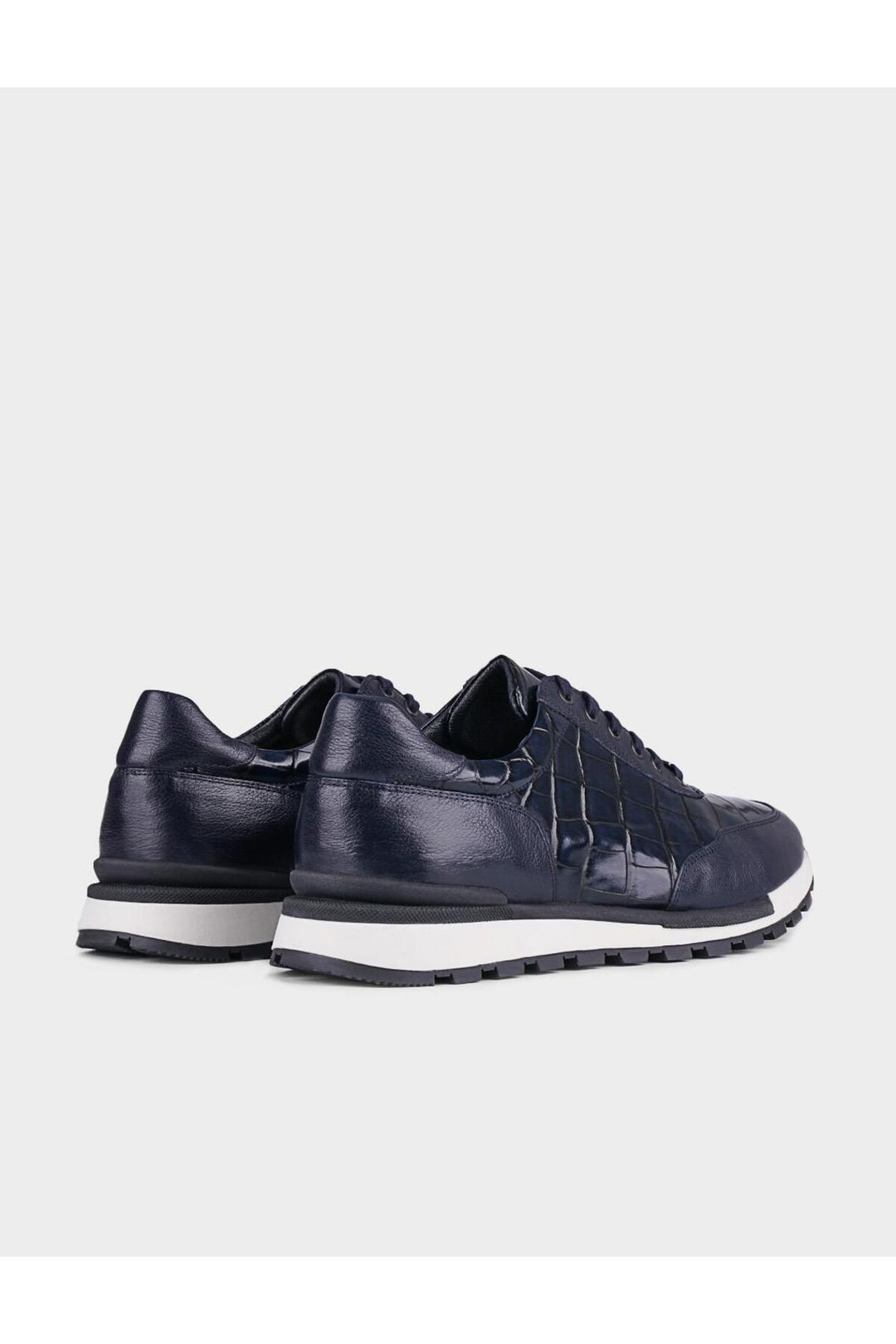 Cabani Shoes Chaussures de sport pour hommes en cuir véritable bleu marine avec imprimé crocodile et lacets. - Bleu marine