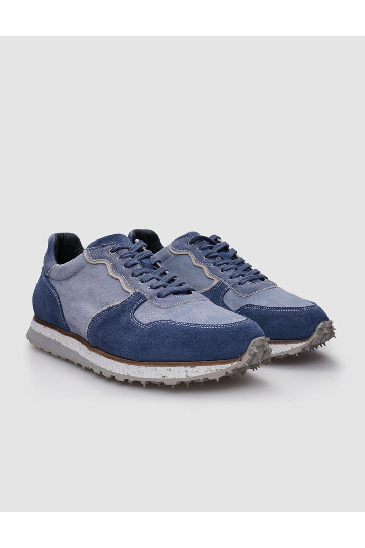 Cabani Shoes %100 Cuir véritable Baskets en suède bleu pour homme avec lacets - Bleu
