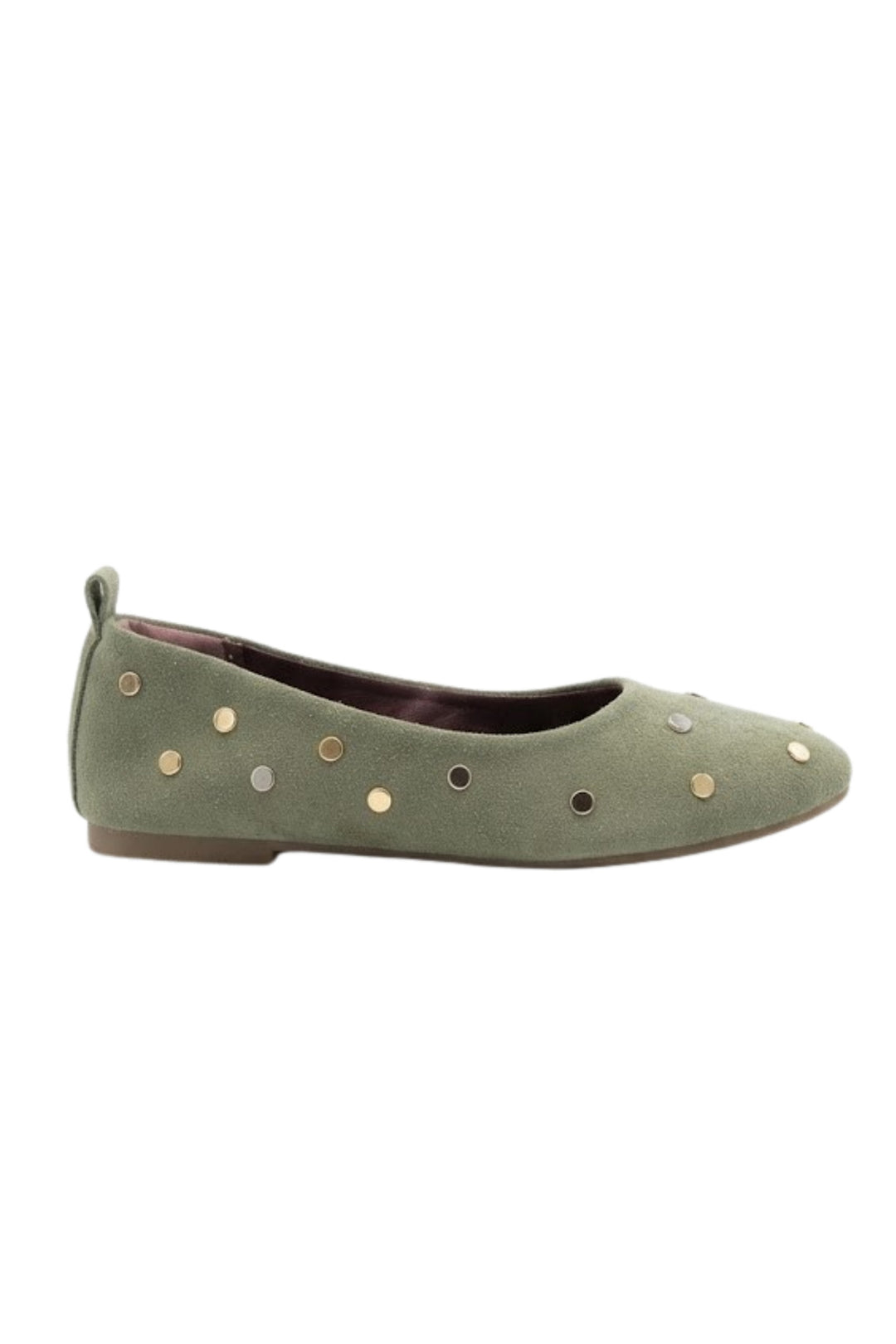 Wavelys LYN Chaussures Ballerines en Cuir Suédé Véritable à Semelle Confortable avec Clous Métalliques - Vert