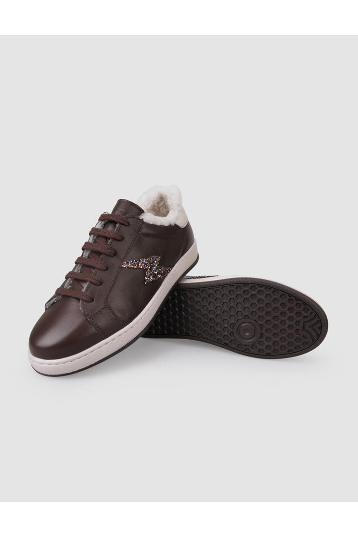Cabani Shoes %100 Cuir véritable Baskets à lacets en cuir marron pour femmes avec fourrure - Marron