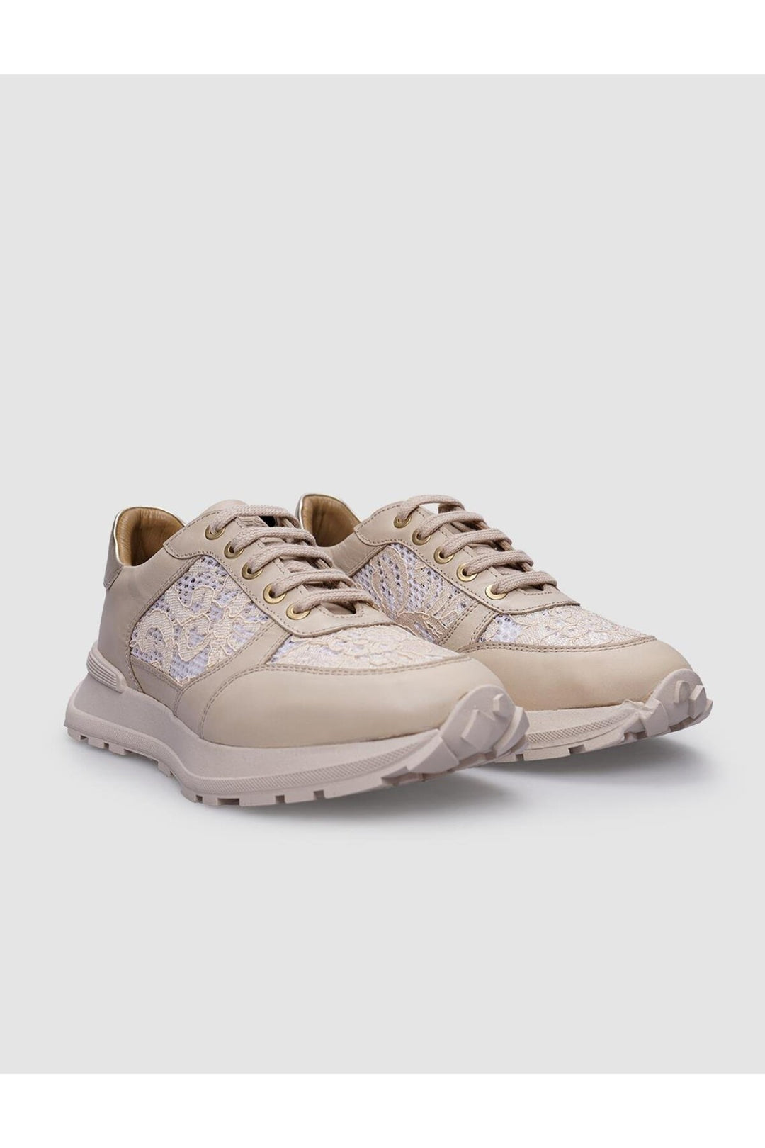 Cabani Shoes Baskets de sport pour femmes en cuir véritable beige à lacets 100% - Multicolore