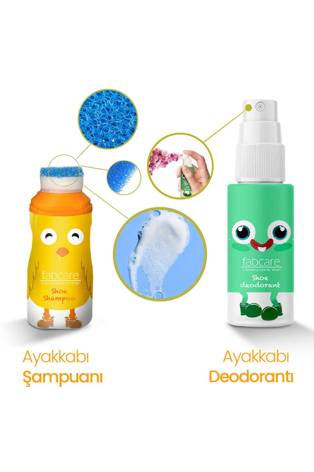 Cabani Shoes Set de soin pour chaussures d'enfants - 3 pièces (Désodorisant + Shampooing + Éponge de brillance)