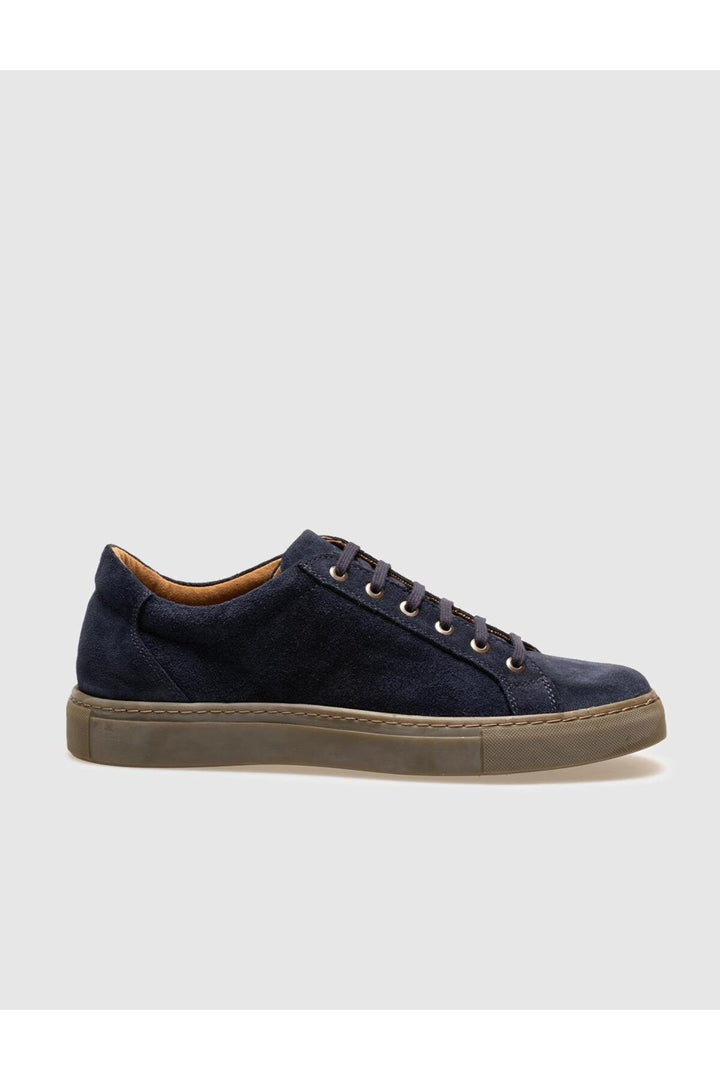 Cabani Shoes Chaussures de sport pour hommes en cuir véritable en suède bleu marine à lacets. - Bleu marine