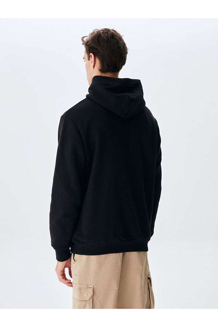 LTB Sweat-shirt noir coupe droite à capuche tendue sans fermeture éclair