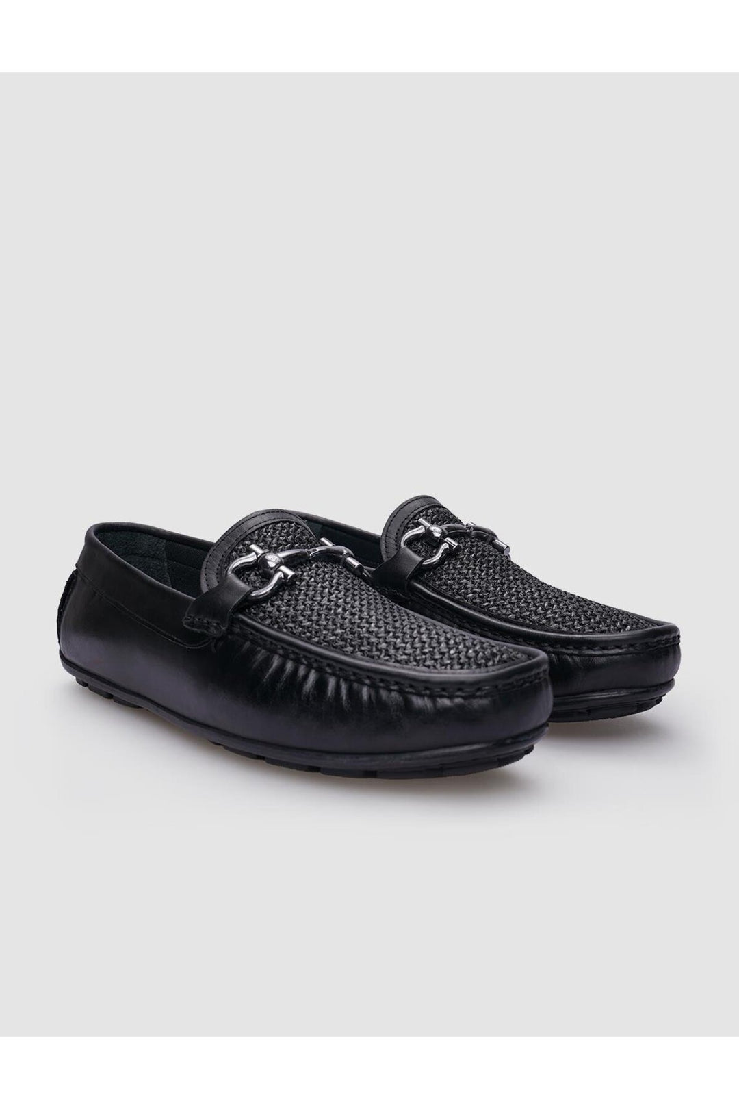Cabani Shoes Mocassin homme en cuir véritable noir avec détails en tressé à 100%. - Noir