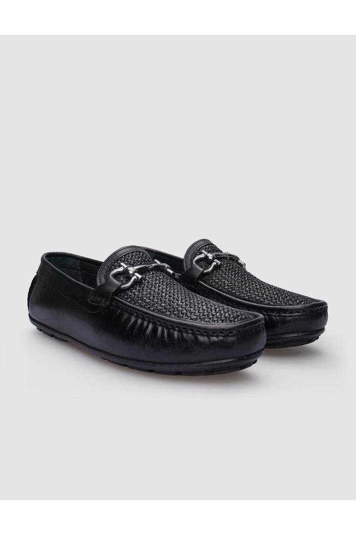 Cabani Shoes Mocassin homme en cuir véritable noir avec détails en tressé à 100%. - Noir