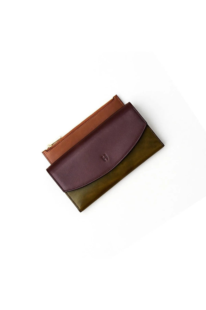 helmbrook Porte-cartes à compartiments multiples Ashley en cuir pour femme avec fermeture à glissière protégée par RFID, marron, kaki