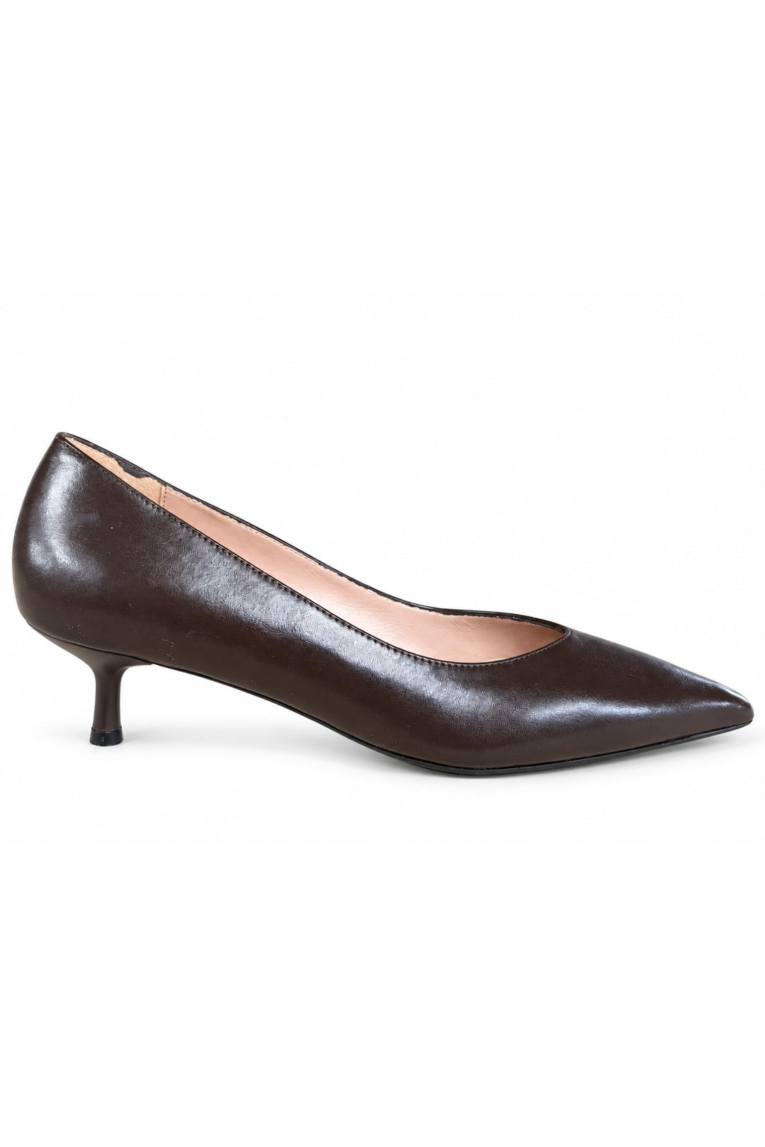 Wavelys Intérieur Extérieur Cuir Véritable Marron Élégant Escarpin à Talon Kitten à Bout Pointu - Marron