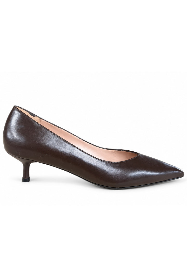 Wavelys Intérieur Extérieur Cuir Véritable Marron Élégant Escarpin à Talon Kitten à Bout Pointu - Marron