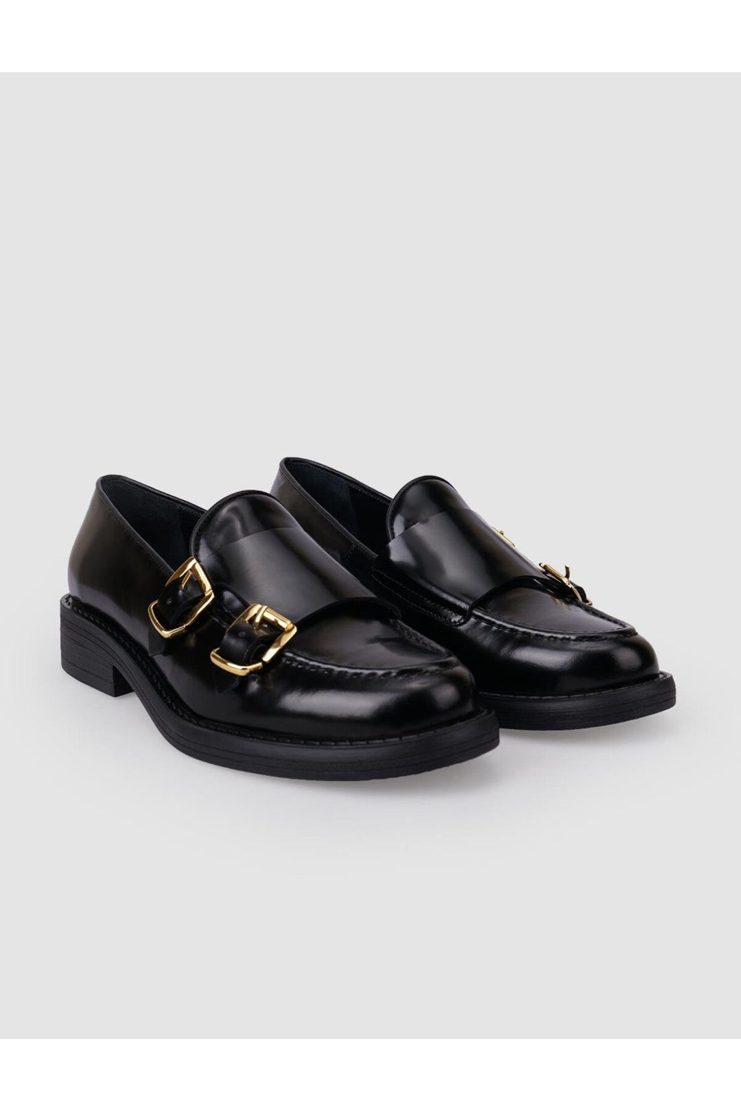 Cabani Shoes Chaussures de ville pour femmes en cuir véritable noir à double boucle 100% - Noir